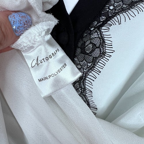 Autograph Sheer Blouse Womens Plus Size 24 White Black Lace Trim Corporate - Picture 7 of 8