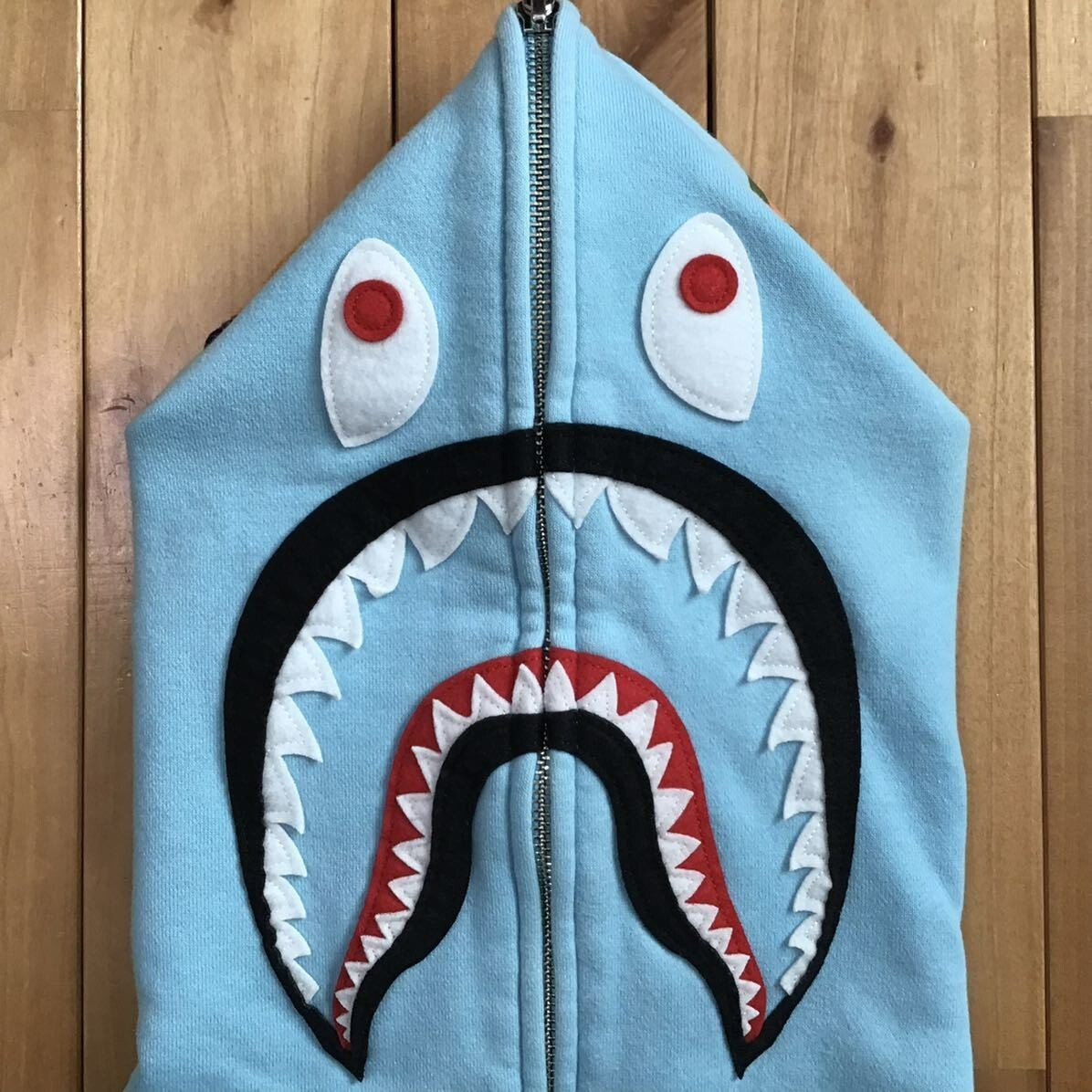 BAPE logo multi fonts shark hoodie light blue A Bathing Ape Size L