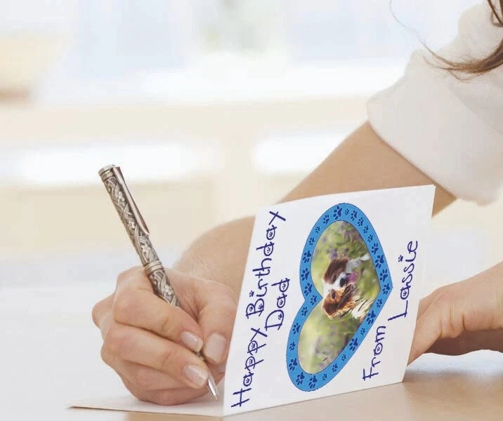 Personalised Photo Dad Birthday Card From Your Pet Pets Dog Cat Rabbit (BLUE) - Image 4 of 4