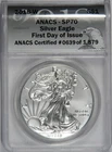2018-W Silver American Eagle ~ ANACS SP70 Burnished ~ First Day of Issue