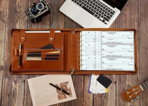 Elegant Brown 7-Ring Zippered Check Binder for 600 Business Checks & Documents - Picture 3 of 11