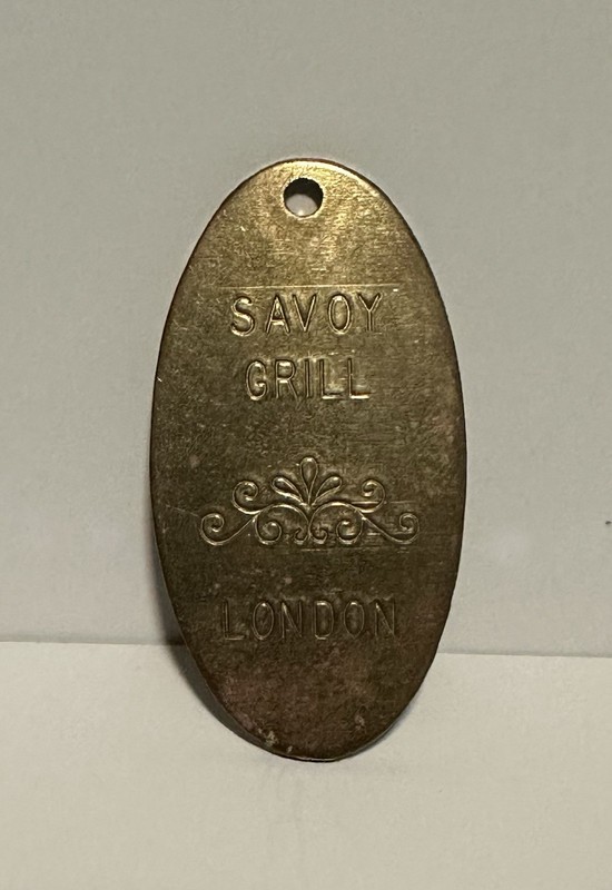 Authentic VTG 1976 Savoy Grill London Brass Key Fob Chain England Lowell Sigmond