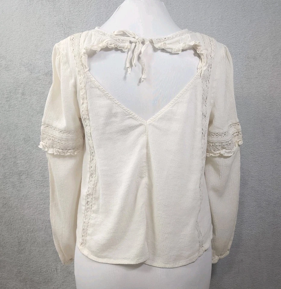 American Eagle 高领蕾丝娃娃上衣波西米亚农民衬衫女式 S 码 — 第 3/4 张图片