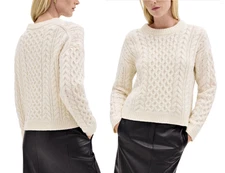 Theory  Aran Wool-Cashmere Cable-Knit Crew Neck Sweater in Ivory  sz L  $425