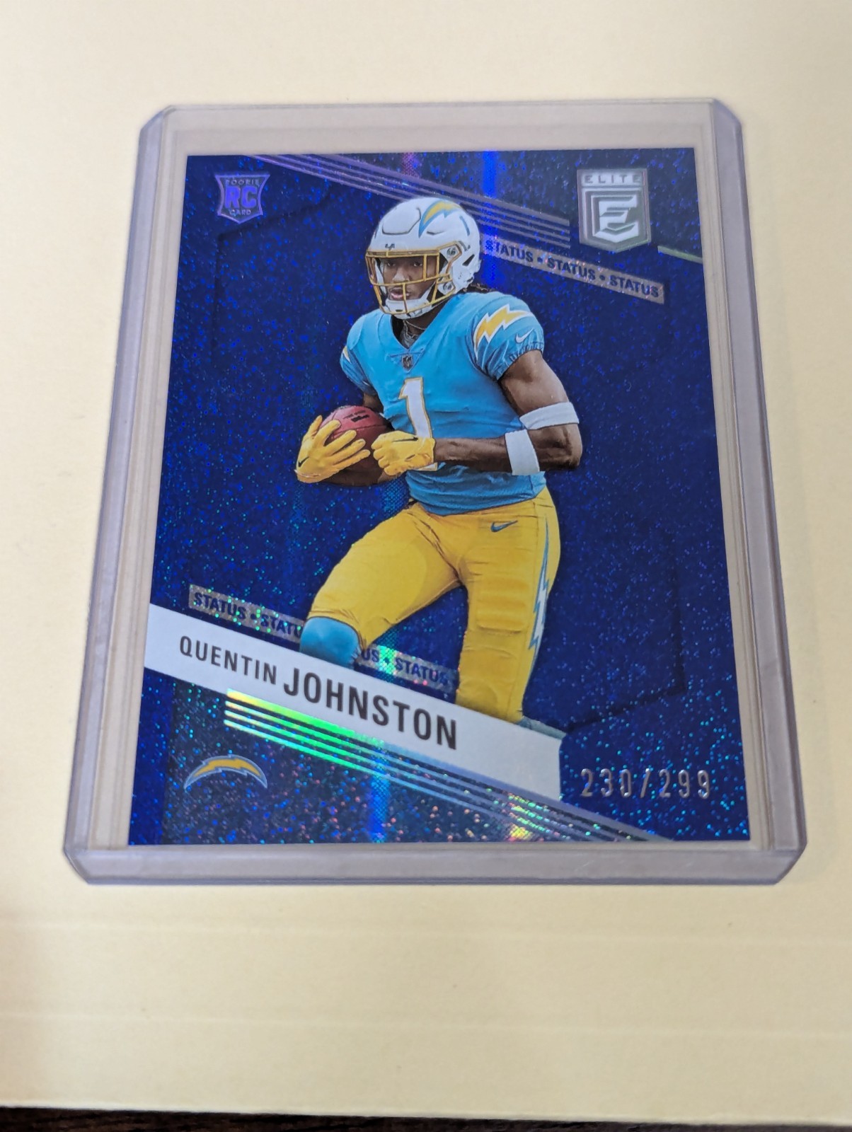 2023 Donruss Elite Quentin Johnston Status Sparkle Blue RC 230/299 #176 Chargers