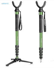 Shooting Stick Monopod Tripod with Rotating Removable U-Yoke for Hunting, Green