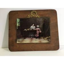 Antique Victorian Ullman 1898 Lady Teacher w/ Child Hand Color Glass Lithograph