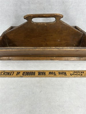 antique knife flatware tote tray box wooden hand made kitchen origianl 19thc 