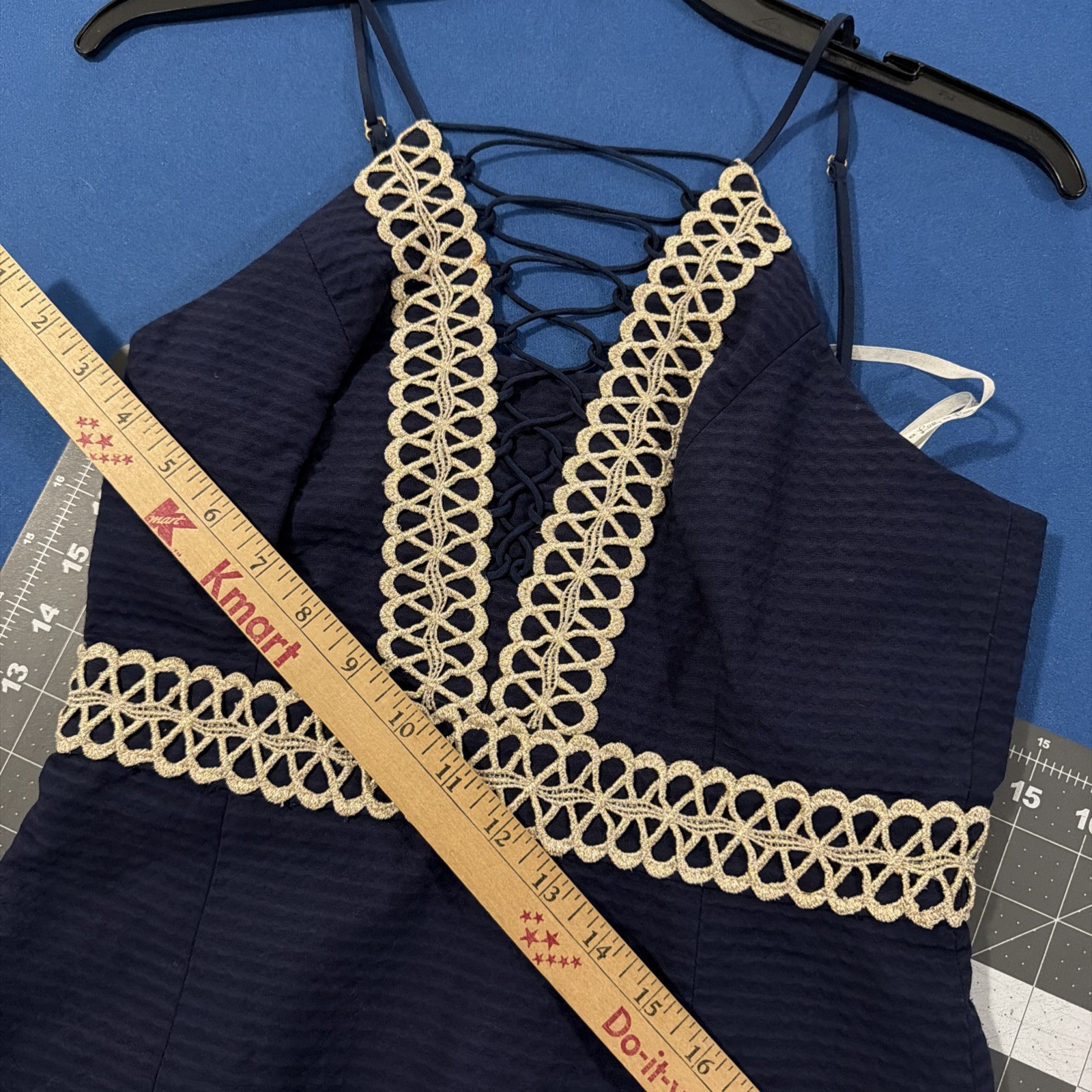 Lily Pulitzer Trista Shift Dress Size 0 Navy Blue/Gold Trim Lace-Up Neck - New