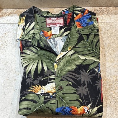 RJC Men s Hawaiian Tropical Bird Print Short Sleeve Cotton Button-Up Shirt 2XL