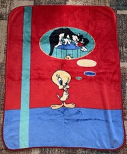 EXT RARE Vintage Looney Tunes Sylvester and Tweety Thick Lux Plush Blanket