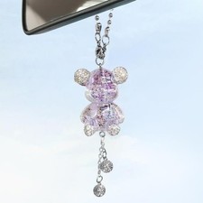 Bling Bear Car Hanging Ornament, Crystal Bear Lucky Pendant Rear View Purple