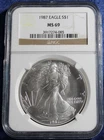 1987 Silver Eagle Dollar $1 - NGC MS 69