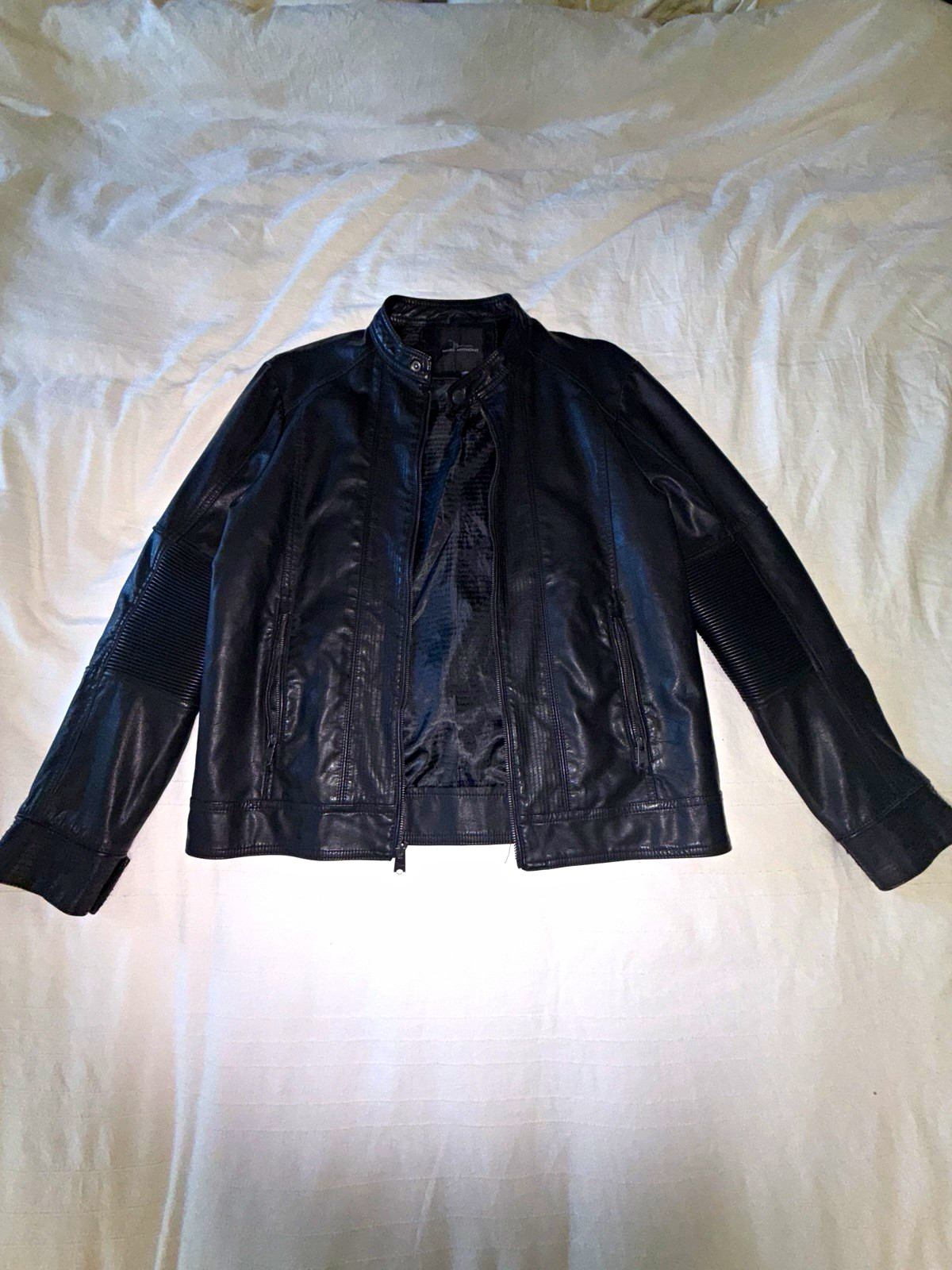 Marc Anthony Men's Black Leather Zip Jacket Stand-Up Collar Lined Size M 40"