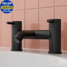 Matt Black Bath Mixer Tap Bathroom Filler Round Twin Lever Modern Luxury Fluted