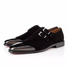 Men's Handmade New Black Suede Double Monk Leather Formal Dress Causal Shoes