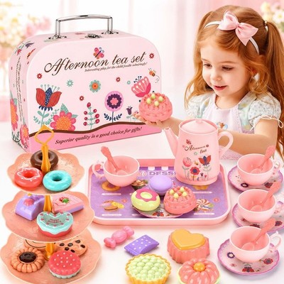 Kids Plastic Tea Party Set for Toddlers & Girls Ages 3-8   Princess Pretend Play
