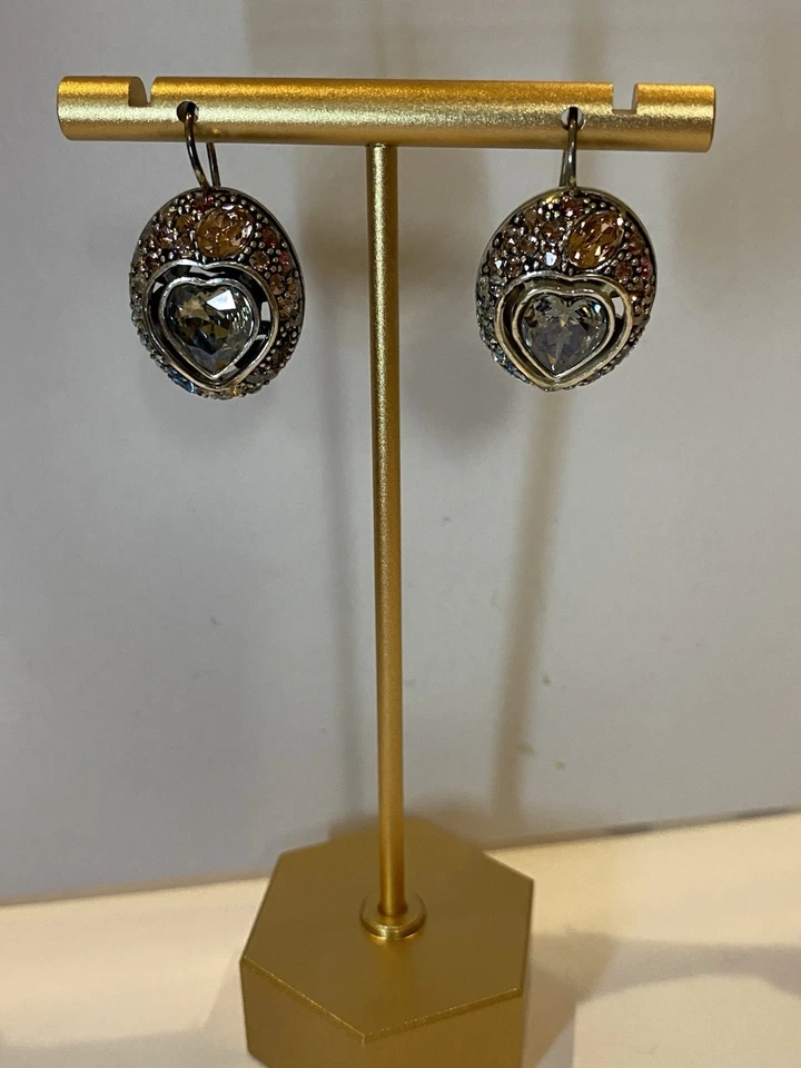 Brincos Brighton coração extático fio francês azul rosa cristal tom prata - Imagem 2 de 4