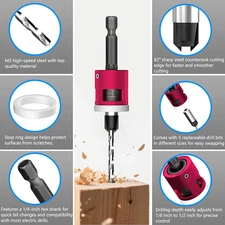 5-PC Countersink Drill Bit Set Adjustable Depth Stop 1/4" Hex Shank Quick Change