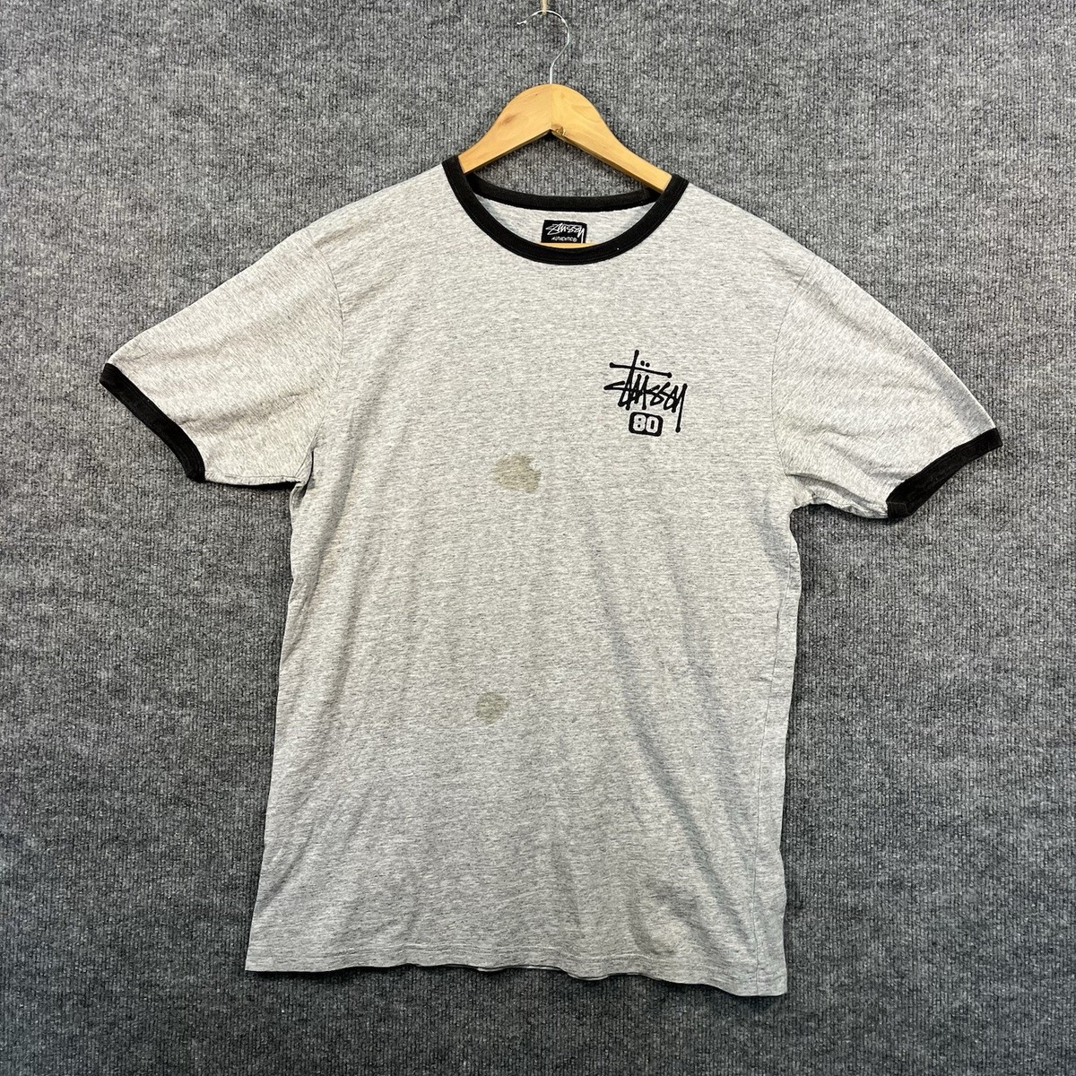 80〜90s vintage old stussy ハンチング STUSSY Vintage 90s Ringer T-Shirt Heather Gray Mens XL 1980 Tribe