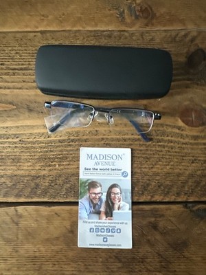 Madison Avenue Blaulicht blockierende Lesebrille für Herren, Halbgestell Metall -