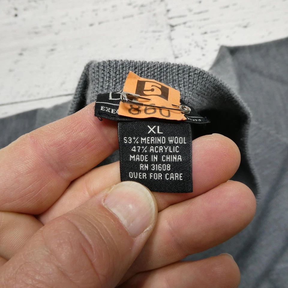 Jos A Bank 毛衣男式 XL 灰色美利奴羊毛混纺 V 领套衫休闲针织 — 第 3/4 张图片