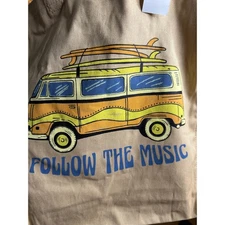 American Eagle Follow The Music Canvas Tote Bag, Boho Surf Van, NWT
