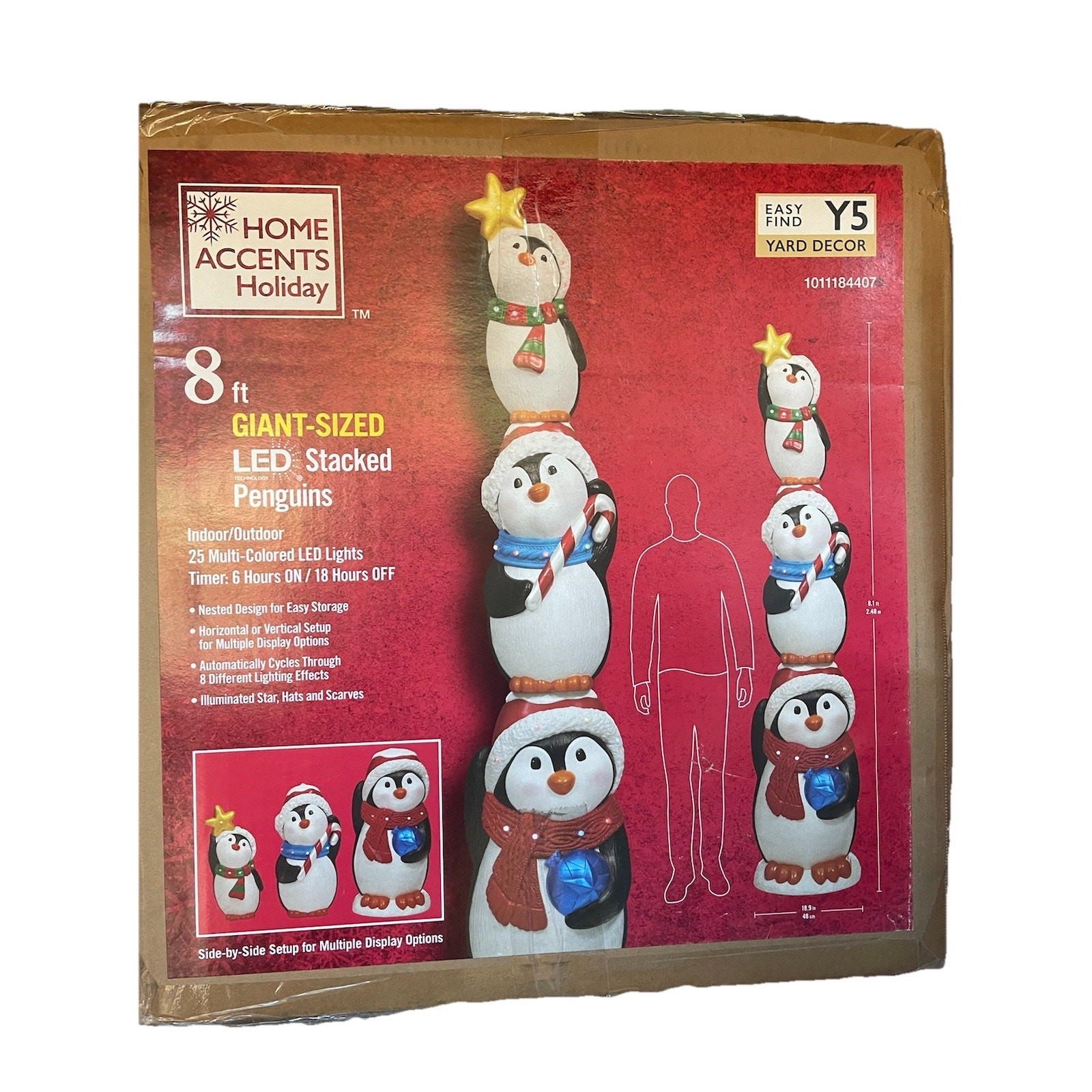 8FT Giant Sized LED Stacked Penguins Limited Home Accents Ho Brand New Sealed