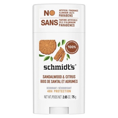 Schmidt's Aluminum-Free Vegan Deodorant Sandalwood & Citrus for Women and Men, w