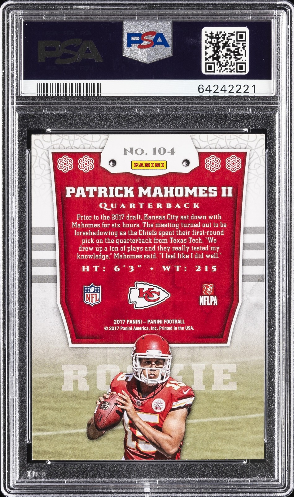 2017 PANINI KNIGHT'S TEMPLAR #104 PATRICK MAHOMES II ROOKIE RC PSA 10 view 2