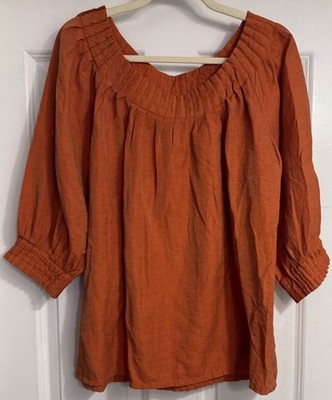 Due Per Due Orange metallic shimmery Top Silk Blend Sz Large Boat Neck Boxy