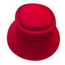 100 Wool Red Felt Hat Vintage Style Square Crown Mid Century Mod Academia