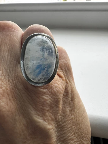 Solid Silver Large Moonstone Vintage Ring, 925