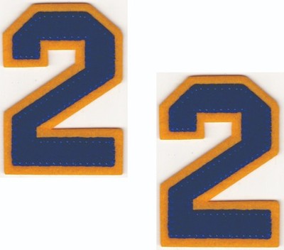 2pc Blue Gold Number 2 Patch (2.5'') Varsity Iron On Jersey Applique Badge