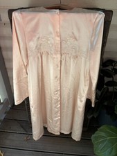 Vintage Eve Stillman Nightgown Housecoat Pink Roses Button Up Satin Small Cozy