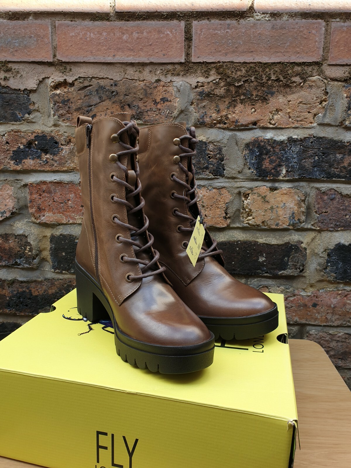 UK Size 8 Fly London Womens Tiel642fly Ankle Mid Calf Boots Zip \u0026amp; Lace  Up Brown | eBay