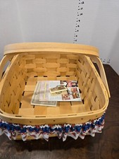 PETERBORO Two Handled Basket Made in USA w/removable decorative fabric trim