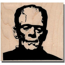 Wood Rubber Stamp, FRANKENSTEIN, Halloween, Horror Movie Monster Scary Man Bolt