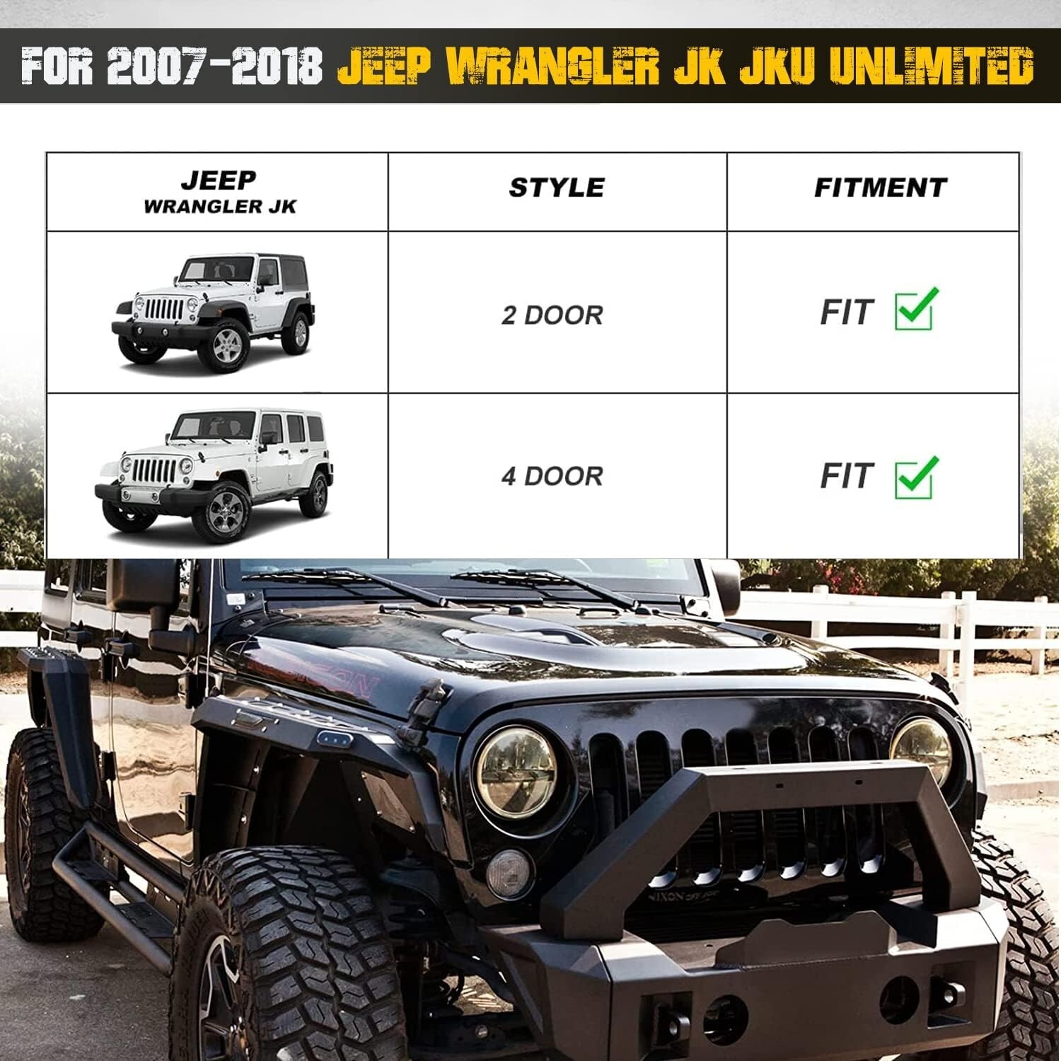 2007-2018 Front+Rear Fender Flares For Jeep Wrangler JK Unlimited 4WD 2WD Steel