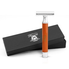 Double Edge Safety Razor for Men and Women, Sleek Metal Grip, Orange