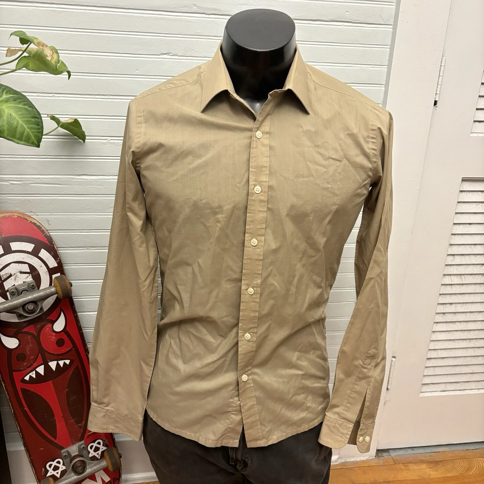 SAINT LAURENT (YSL) Camicia Yves Saint Laurent manica lunga con bottoni vintage YSL beige anni 90