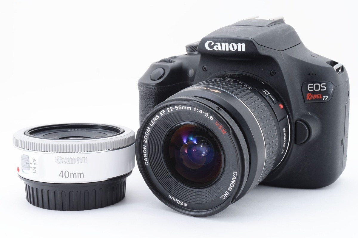 Canon EOS Rebel T7 22-55mm/40mm Lens set [Exc++] w/SD card