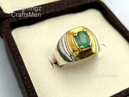 Natural Emerald Stone Handmade Men Ring All Sizes 925 Sterling Silver Zumurud - Picture 6 of 7