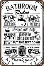 Funny Bathroom Rules Metal Tin Sign;Farmhouse Bathroom wall decor;restroom sign;