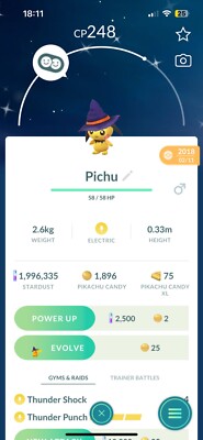 Pokèmon Go Shiny Pichu Hexenhut Instant Registred Trade or 30 Day Trade