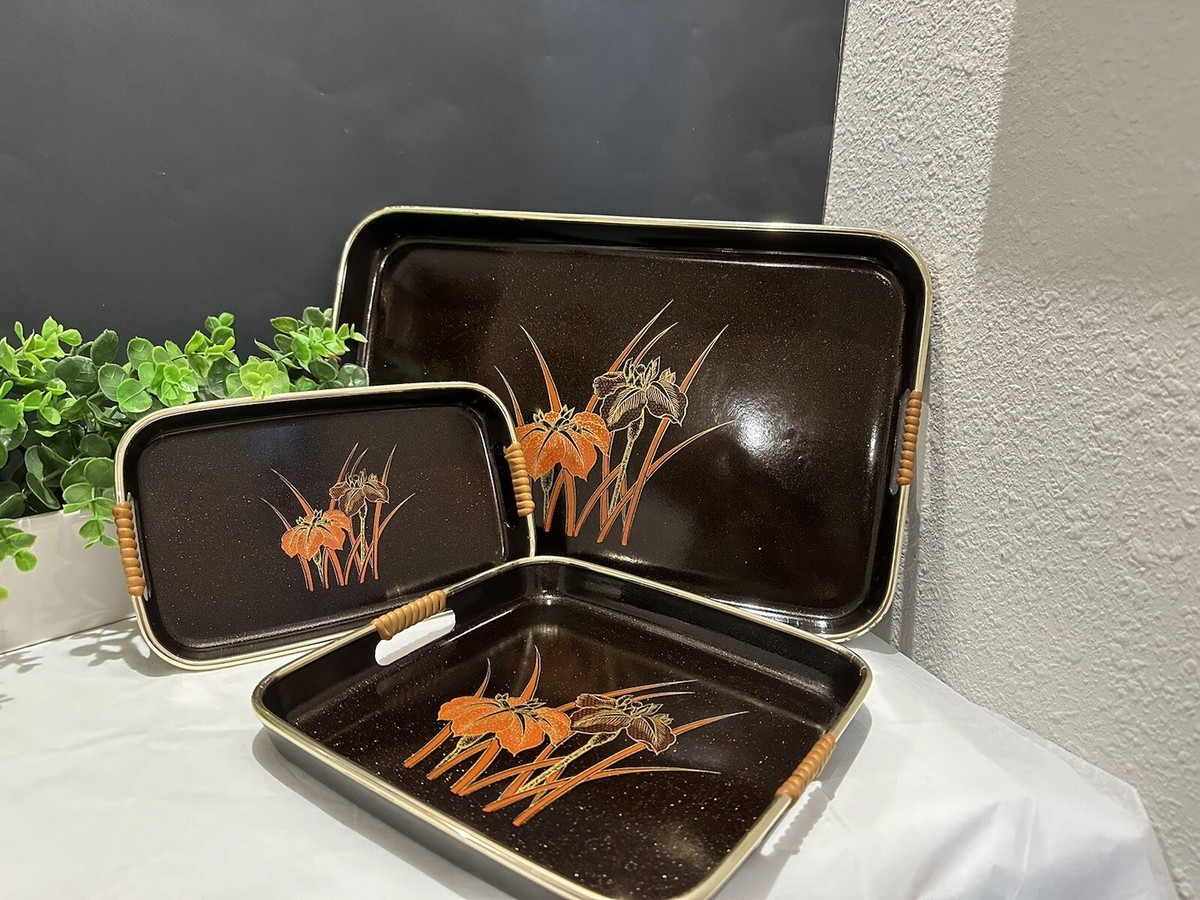 OHSAMA COLLECTION Japan 3 Piece Lacquerware Tray Set Hand
