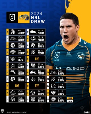 2024 PARRAMATTA EELS NRL RUGBY ALL MATCHES FIXTURE DRAWS POSTER