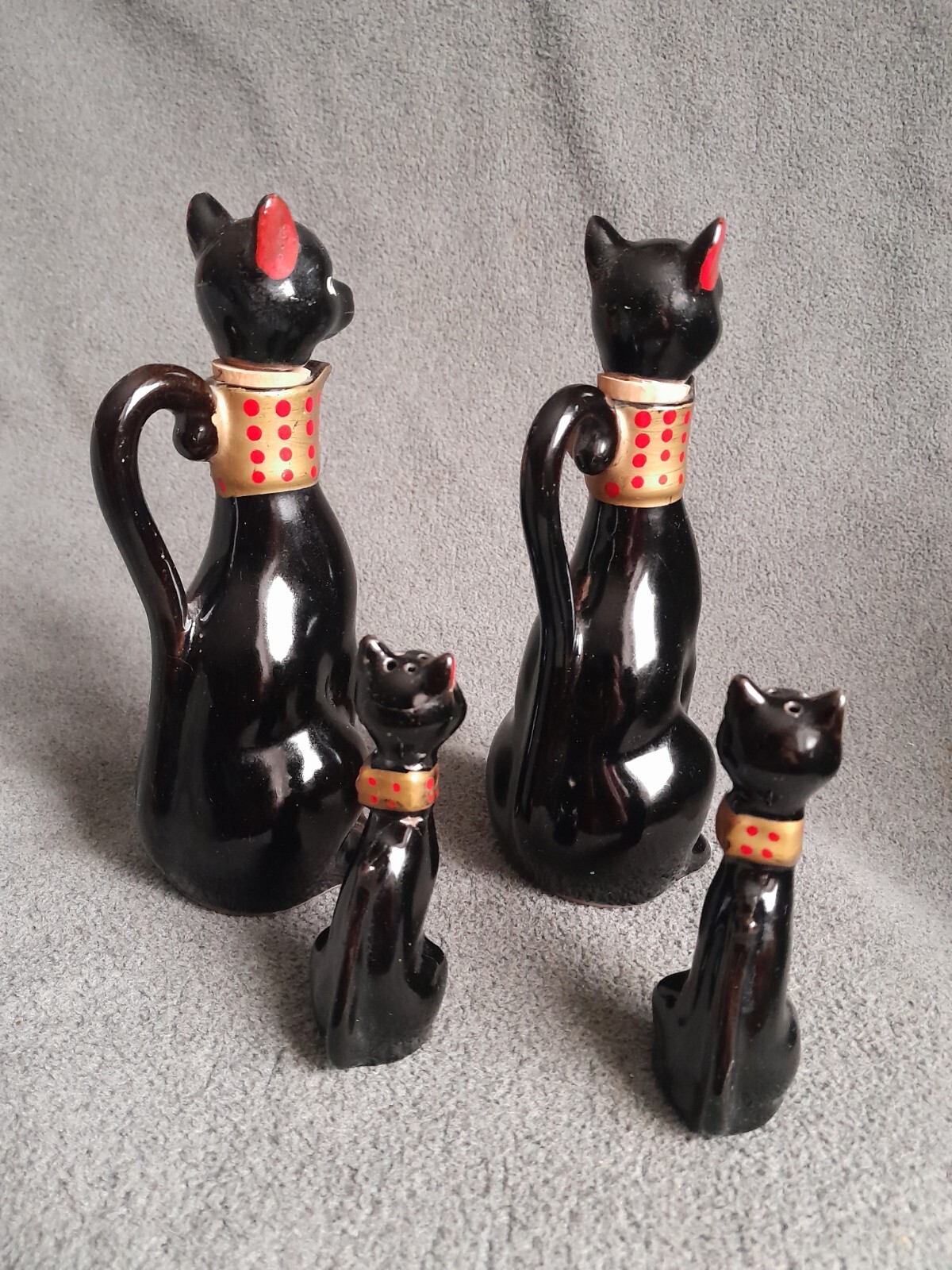 Vintage 1950s Relco Japan Redware Black Cat Cruets Oil Vinegar Salt Pepper Set eBay