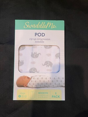 SwaddleMe Pod Zip-Up Compression Swaddle (Grey Elephants)