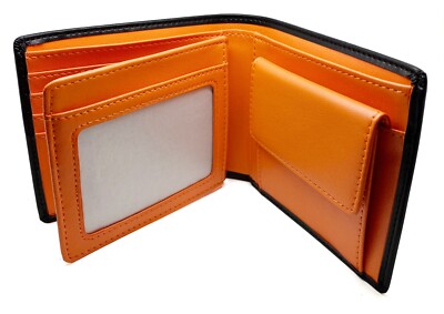 Herren Echtleder Geldbörse RFID geschützt Kartenetui Fenster Ausweis Schwarz & Orange
